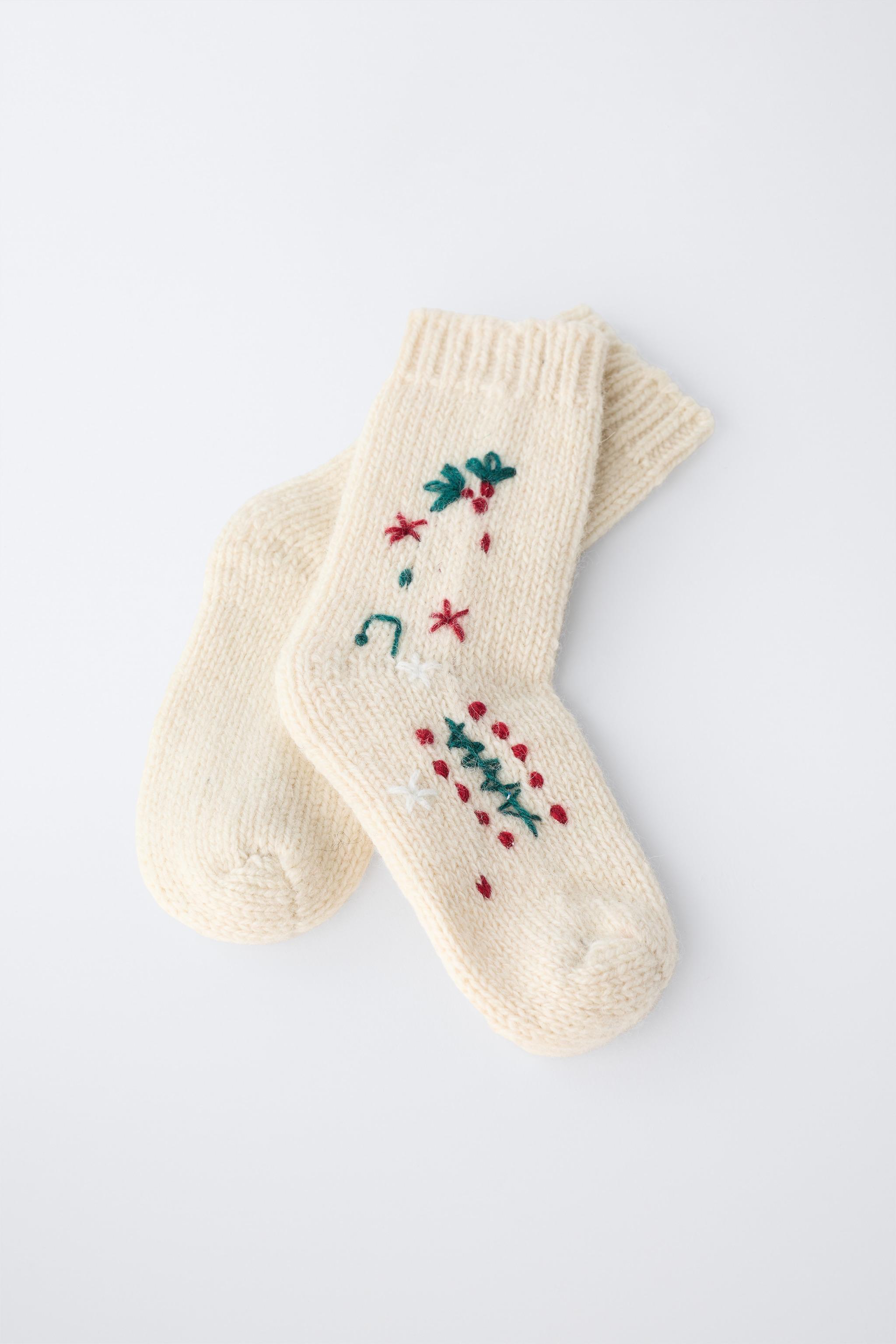 6-12 MONTHS/ EMBROIDERED WOOL SOCKS